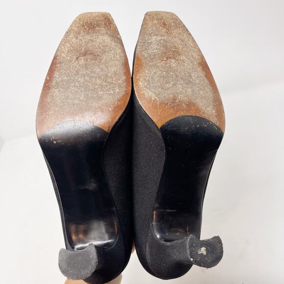 Stuart Weitzman 7 Black Scarlet Peau Du Soie Fabric Square Toe Pump Heel Vtg 90s - Picture 13 of 14